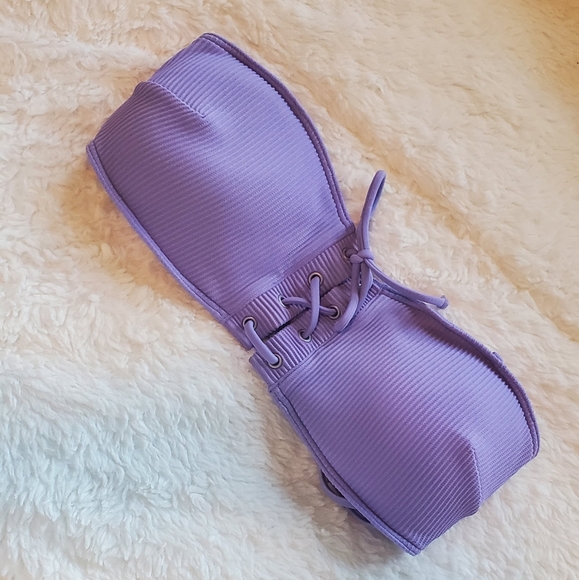 NWoT Abercrombie Lace up ribbed bandeau bikini top - Picture 6 of 7